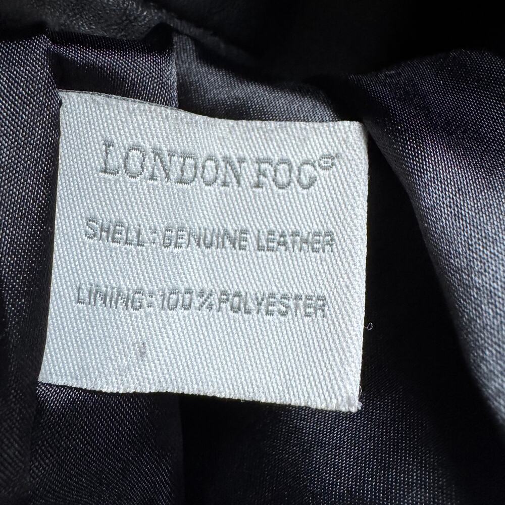 Vintage London Fog Black Leather Jacket Size Small Button Front Collared Coat - Picture 8 of 11